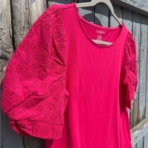 Talbots Women’s Shirt Small Fuchsia Pink Puff Sleeve Blouse NEW